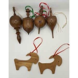 Vintage Handmade Lot of 6 Christmas Ornaments MCM Wooden Hollow Globe Finial